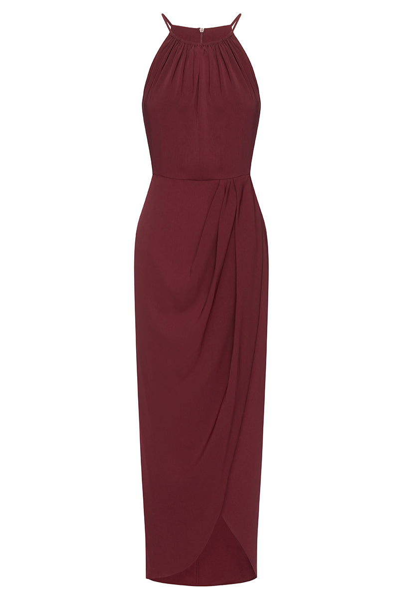 Core High Neck Ruched Dress | Burgundy ...